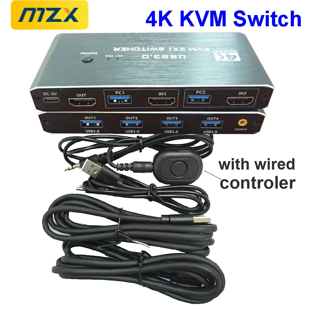 4K 60Hz KVM Switch with USB 3.0 Hub and Docking Station for Keyboard, Mouse, and Printer Sharing