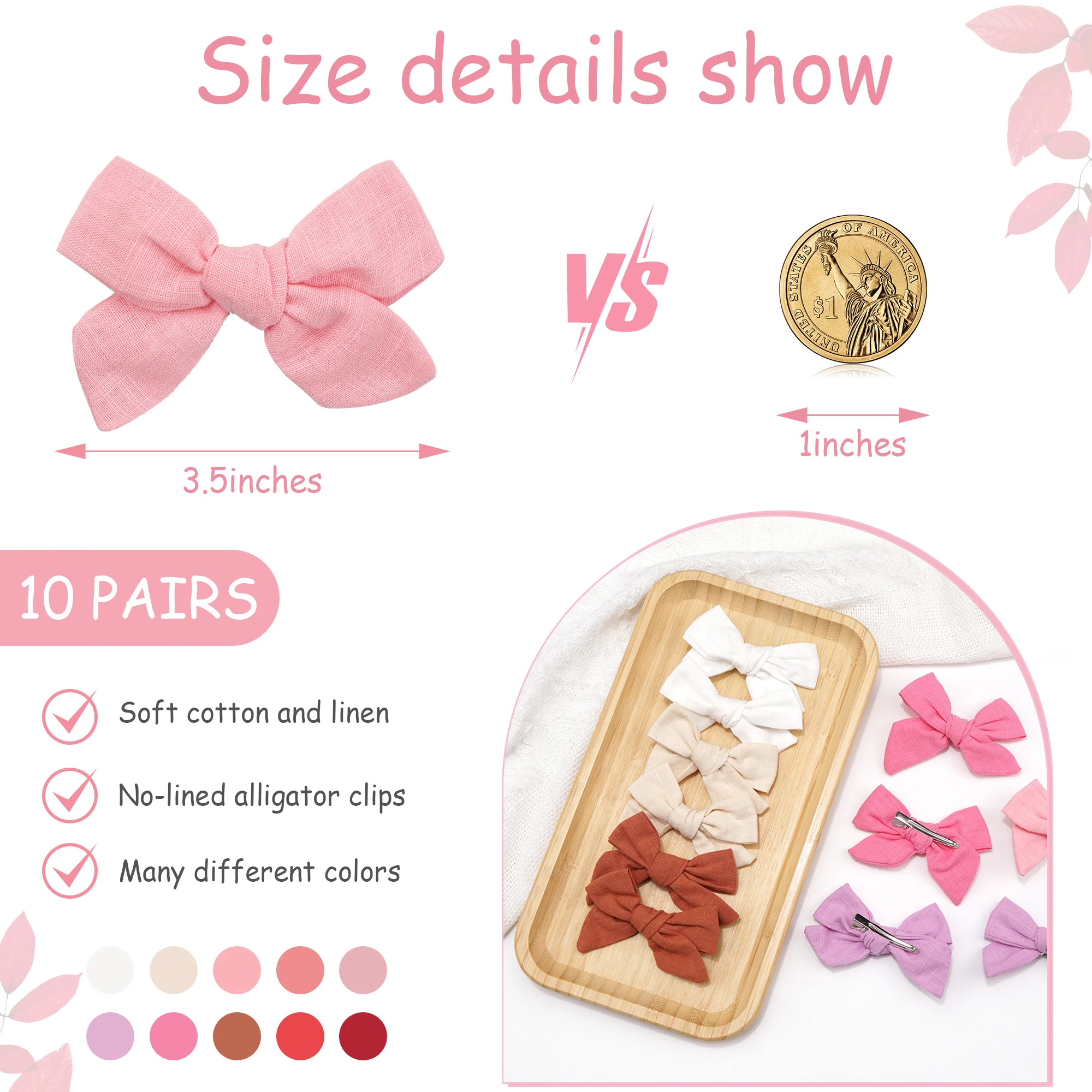 Haarschleifen-Clips-Set aus Baumwolle für Mädchen