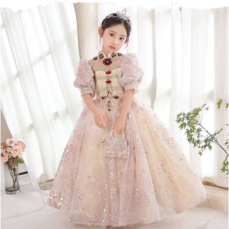2022 Children Girls Luxury Heavy Industry Hand made Beading Sequined