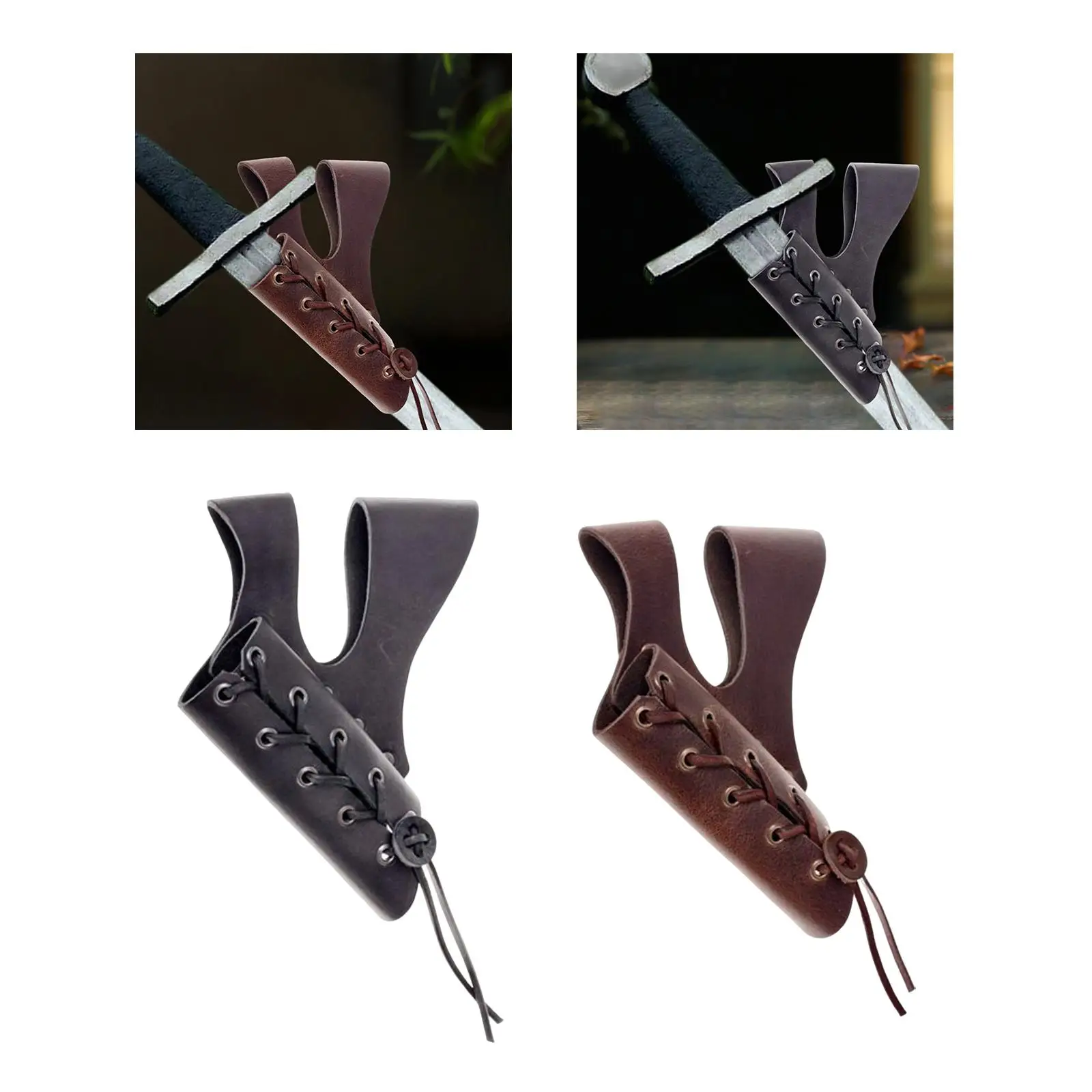 Sword Belt Sheath PU Leather Medieval Sword Dagger Frog Scabbard with Adjustable Rope Belt Hanger Vintage for Performance Stage Show Theme Party