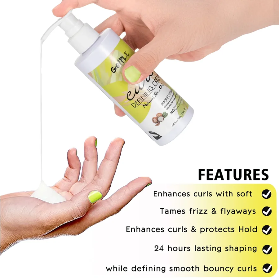 GOIPLE 6.8fl.Oz Natural Shea Oil Curl Defining Cream Tames Frizz Flyaways Enhances Curls Protects Hold Long Lasting Styling