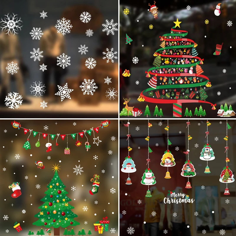 

Christmas Window Stickers Snowflake Xmas Tree Decal Sticker Merry Christmas Decorations for Home Navidad 2023 Xmas Ornament Gift