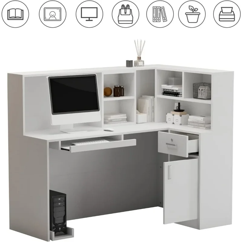 Reception Desk,with Counter Drawers & Storage Shelves,for Salon Reception Room Checkout Office, Front Desk Coun