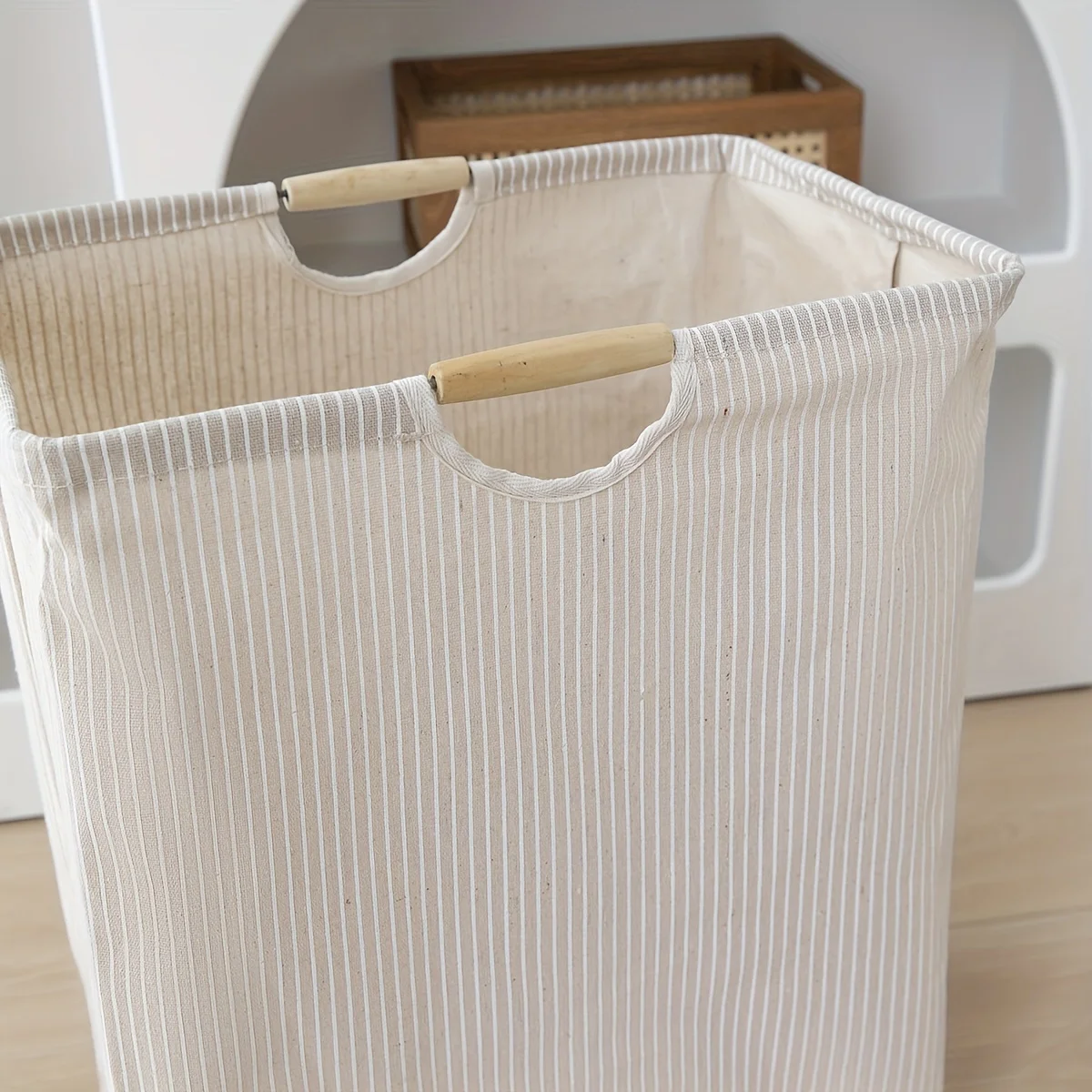 Large Foldable Cotton Linen Laundry Basket with Handles, Portable Fabric Clothes Hamper for Home Bathroom Storage Organizer