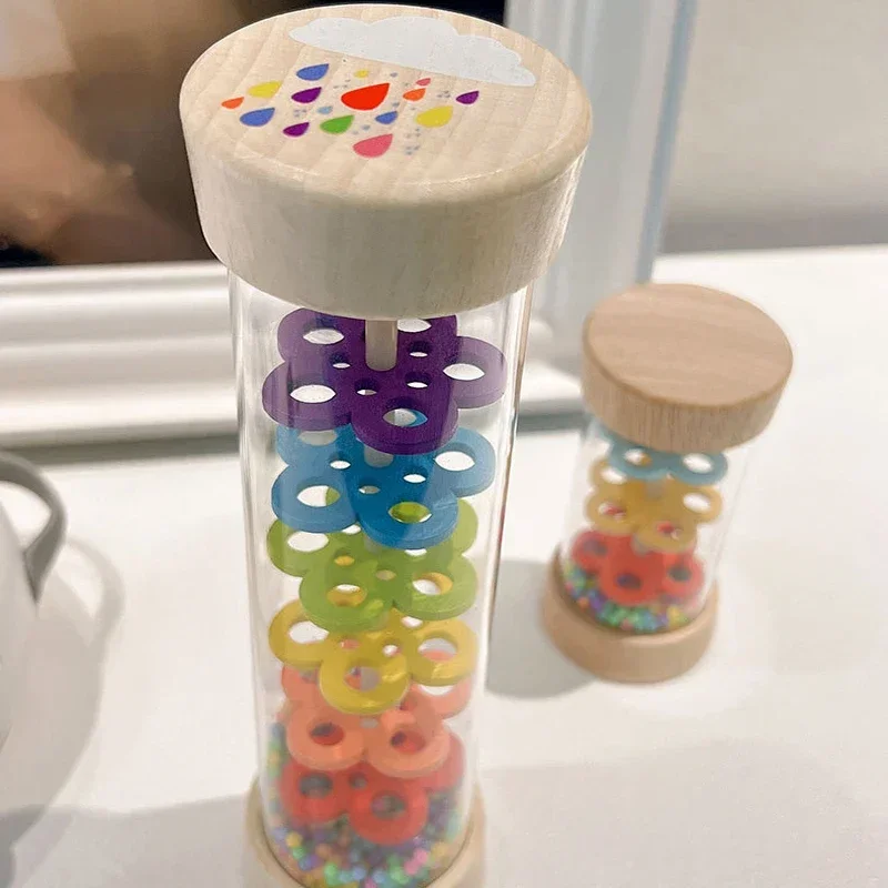 Montessori Baby Rain Stick Rainbow Hourglass Rain Music Rattle Baby Educational Toy Colorful Montessori Sensory Toys for Kids 6