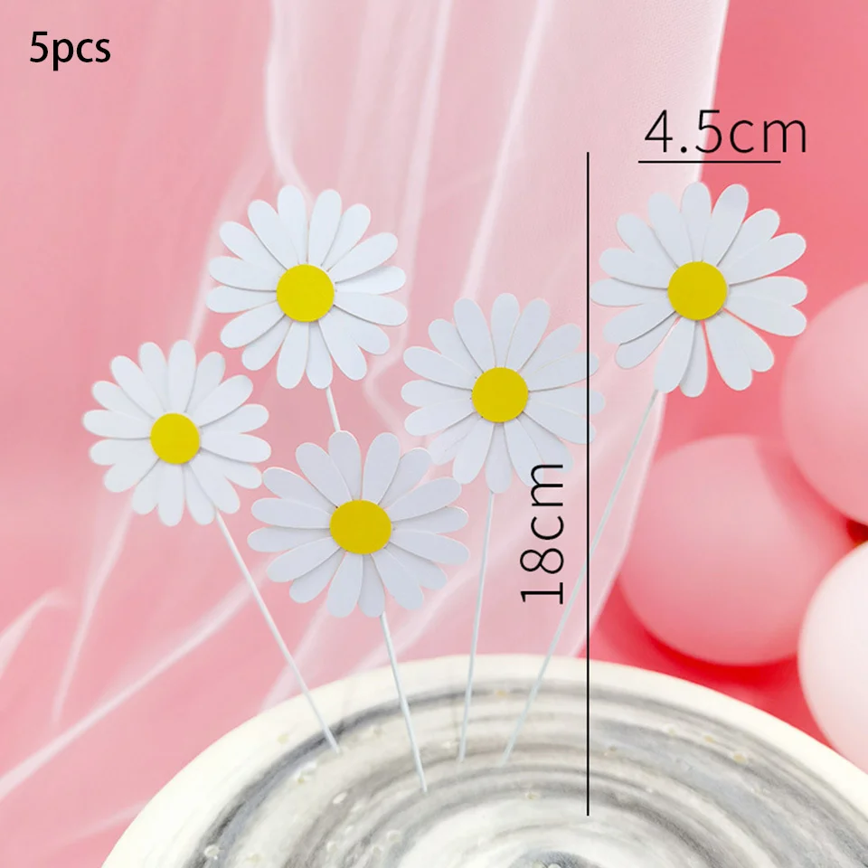 1set Resin Daisy Cake Topper Multi Size Daisy Flower Balloons for Girl‘s Birthday Party Cake Decorations Wedding Cake Decor