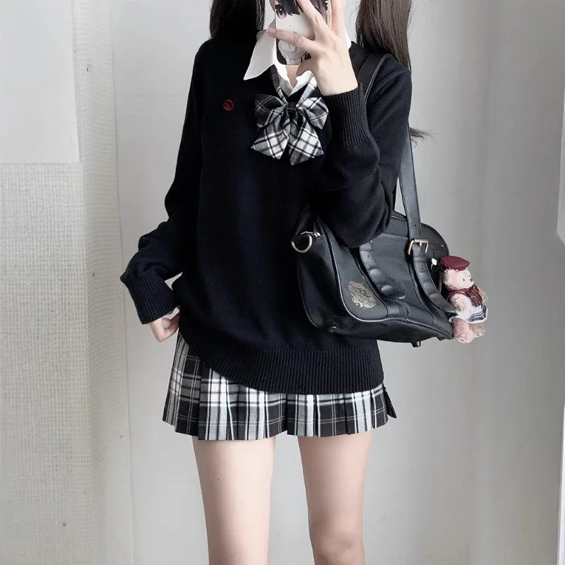 JK Uniform College Style Women's Coat Student Solid Color Long Sleeve Loose Head Japanese V-neck Casual Daily Women's Clothing