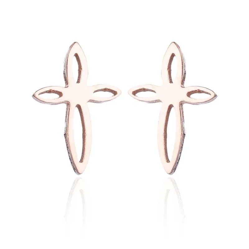 Shuangshuo Punk Cross Stainless Steel Stud Earrings
