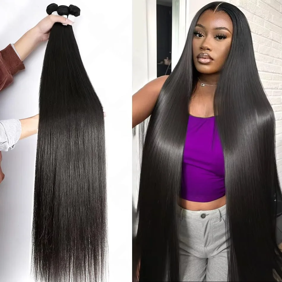 Brazilian Straight Human Hair Bundle 30 32 Inch Natural Raw Human Hair 3 Bundle Deal Weaves For Extension