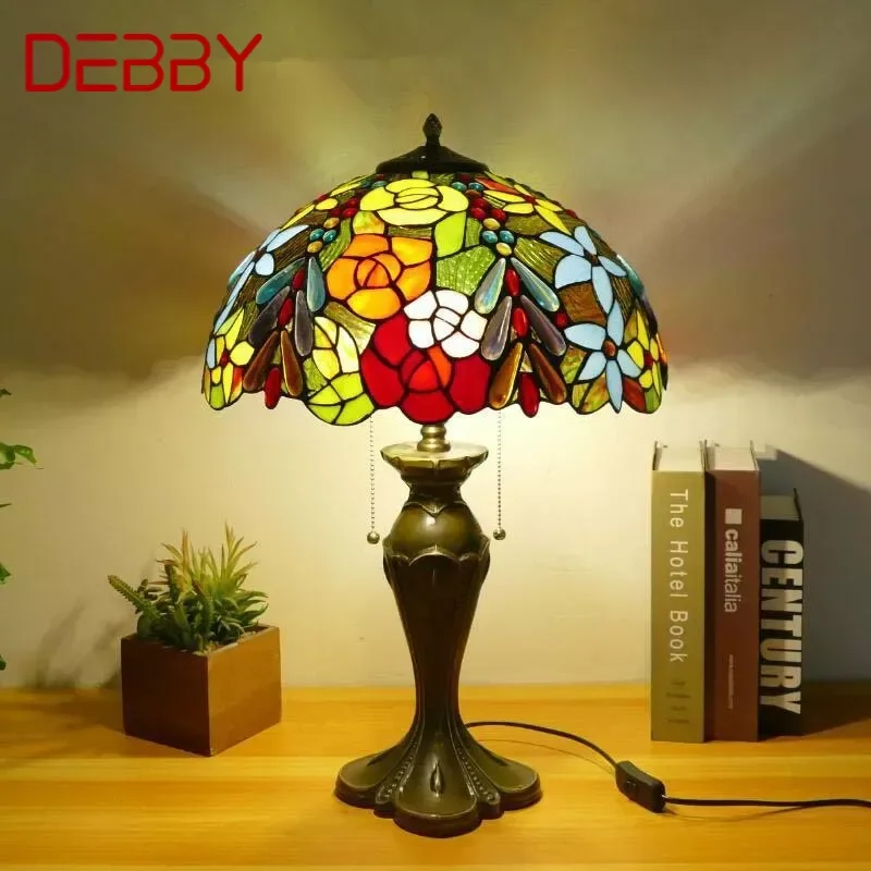 

DEBBY Tiffany Table Lamp American Retro Living Room Bedroom Lamp Luxurious Villa Hotel Stained Glass Desk Lamp