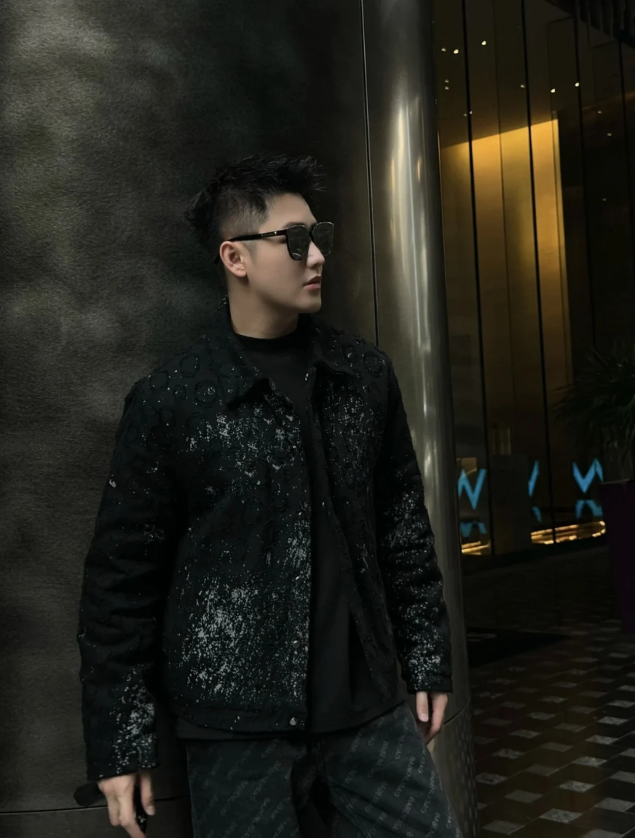 Fashion High-End Winter Cotton Clothes Jackets Handsome Man High Street Denim Jacket Men's Long-Sleeved Cotton-Padded Jacket