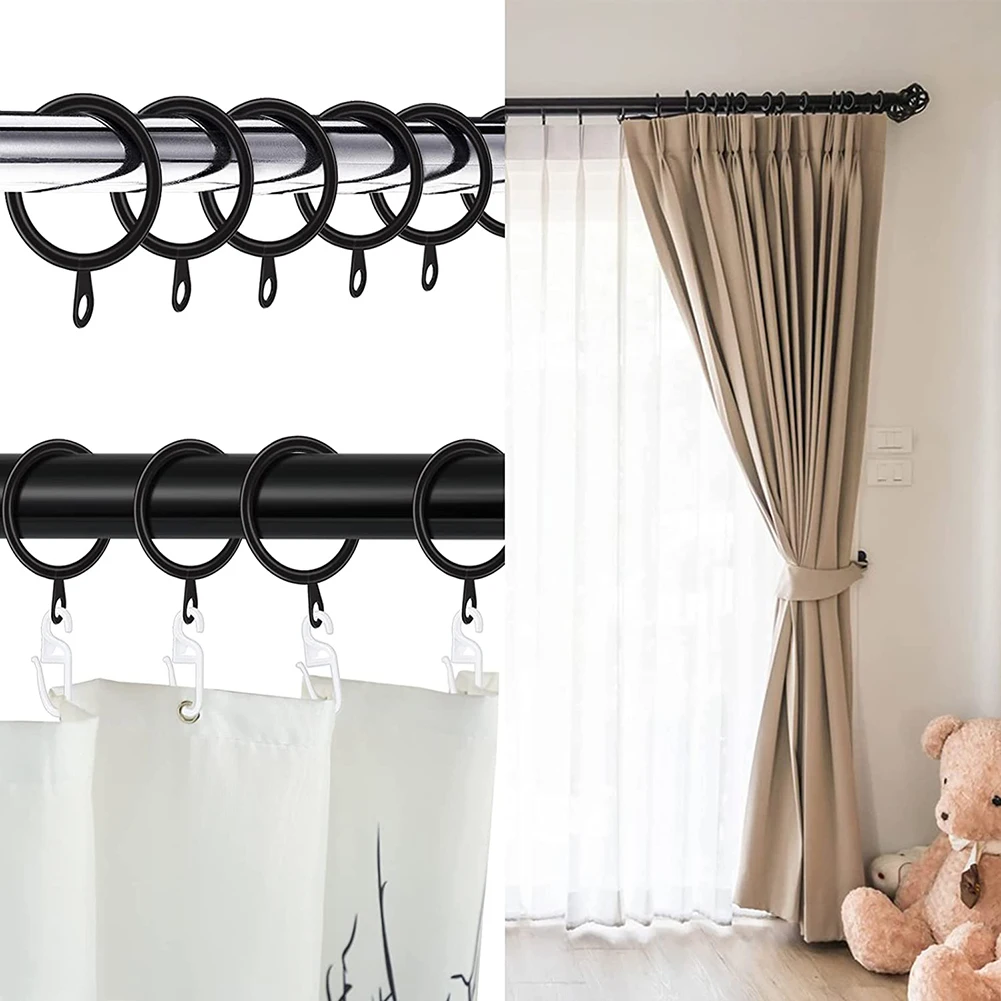Lot De 18 Anneaux à Rideau En Fer Noir 1-1/2" + Crochets - LINENS GALLERY