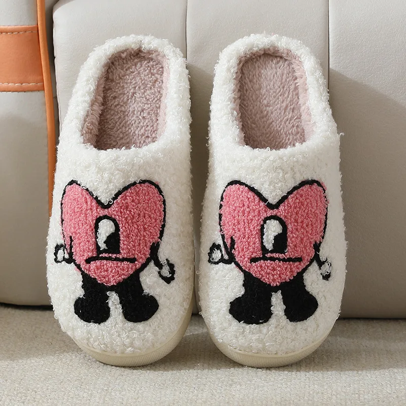 New love cotton slippers luxury house shoes for men and women sneakers in and lovely thick bottomed cartoon fuzzy  clear  heels