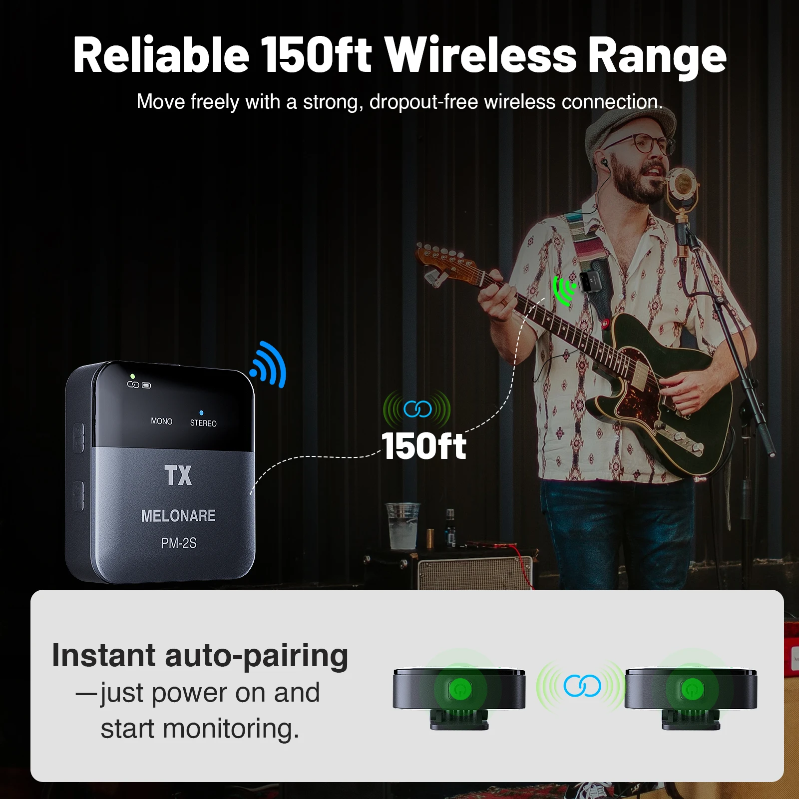 Portable Audio Wireless In Ear Monitor System Mono/Stereo 24bit/48kHz Audio,OTG Input, IEM for Live PM-2S Melonare - 6
