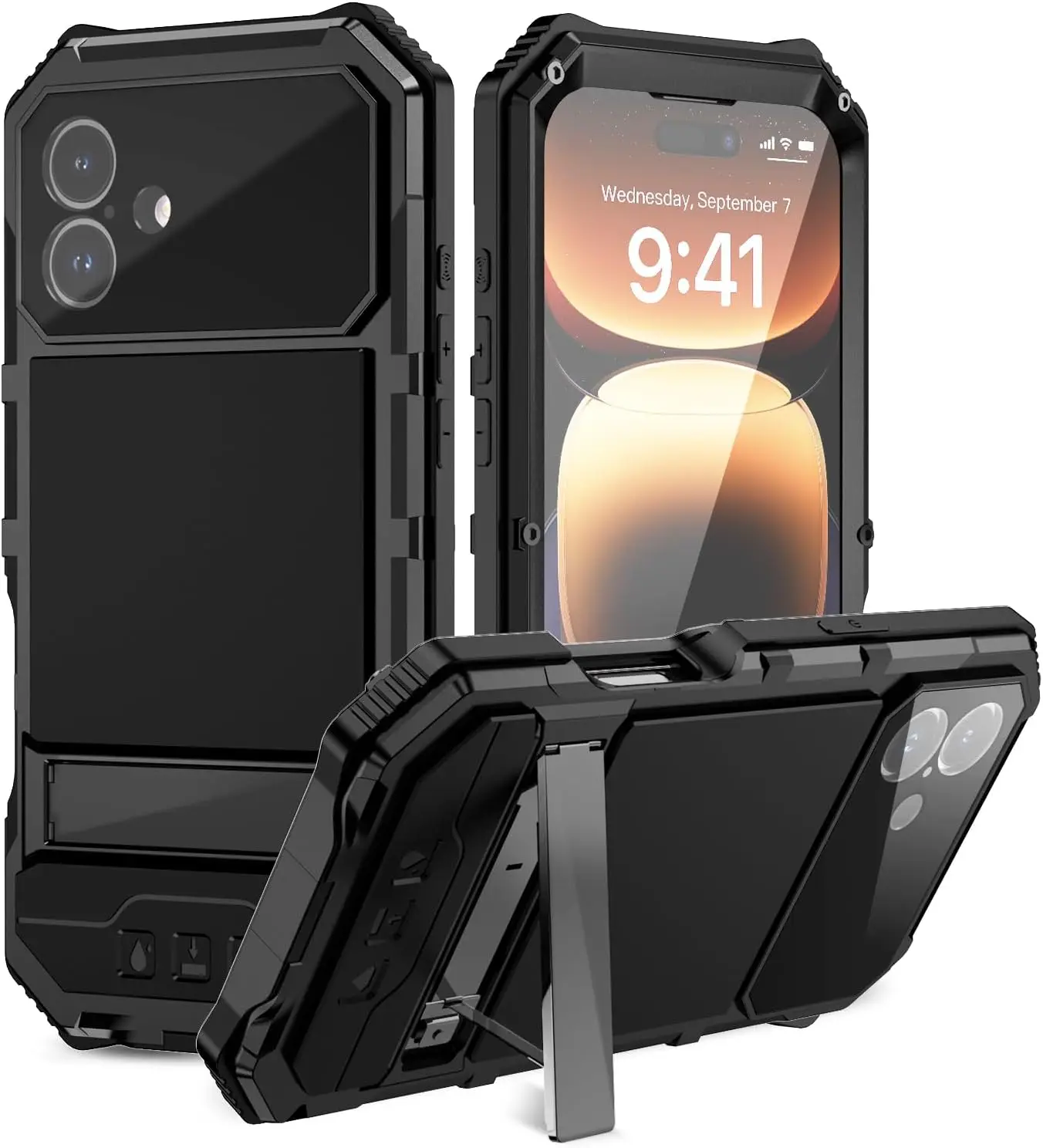 Triple-Layer Heavy Duty Metal Protective Case with Military-Grade Bumper and Screen Shield