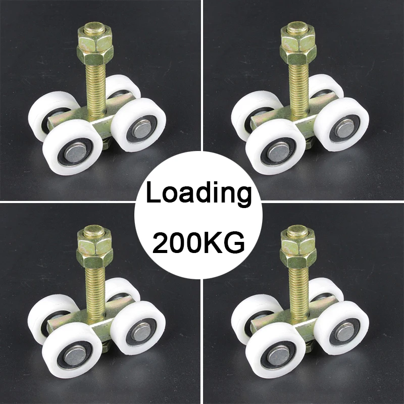 4PCS Heavy Industrial Hanging Rollers Nylon Bearing Silent Sliding Door Rollers Folding Door Guide Rail Wheel Pulleys Load 200KG