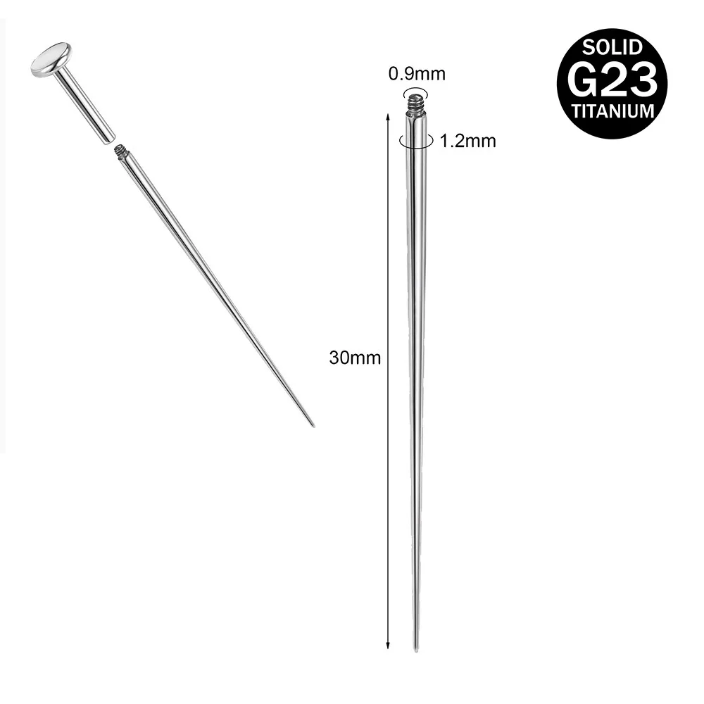 G23 Titane Sans Fil Piercing Taper Insertion Pin, 1.0-1.2-1.6Mm