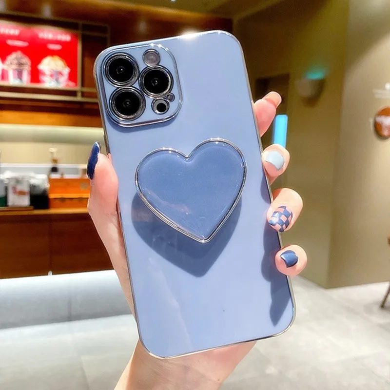 Elegant Plating Heart Stand Soft Silicone Phone Case