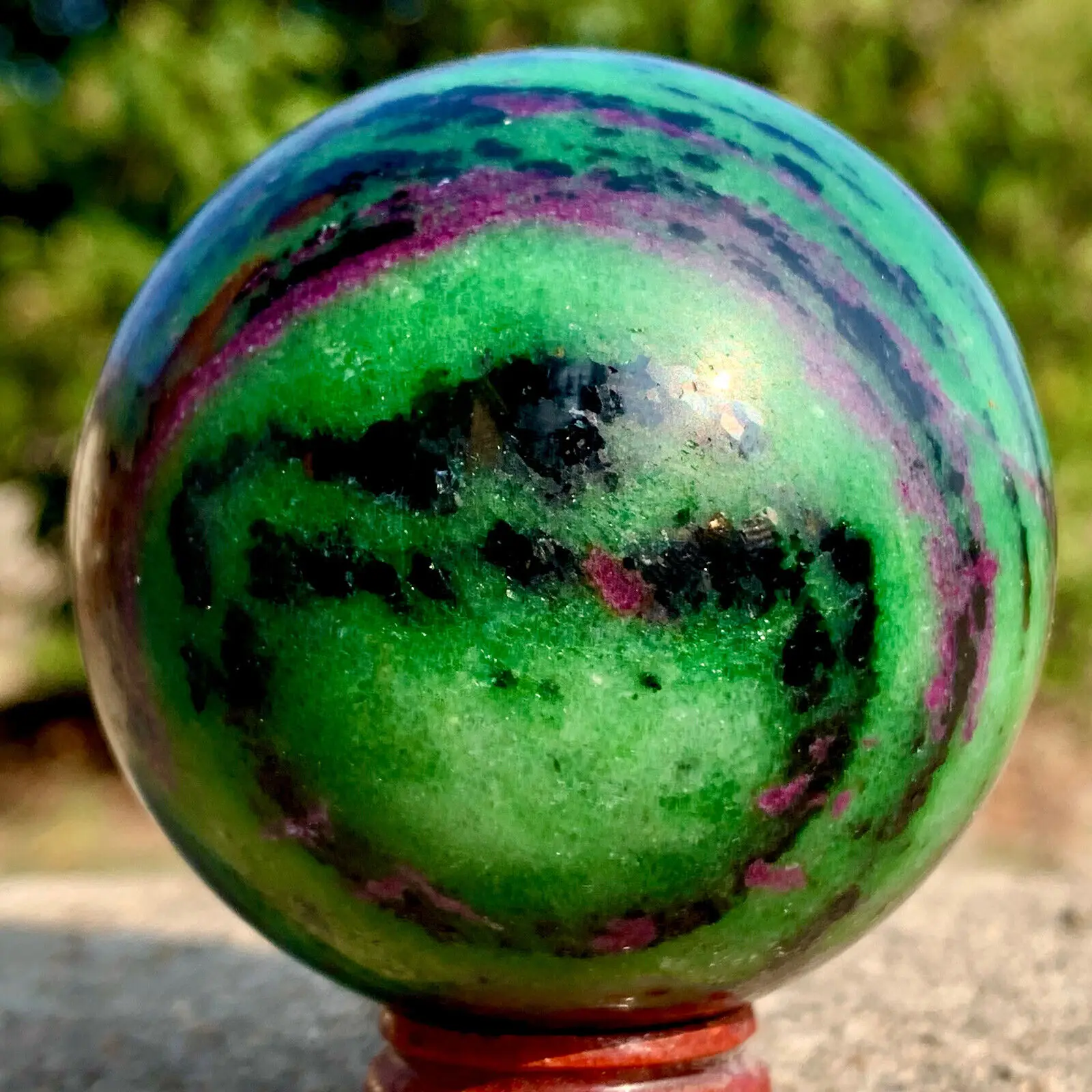 Natural Ruby Zoisite Ball Epidote Quartz Crystal Spheres Red Green Treasure Minerals Reiki Energy Healing Stones Room Decorate 3