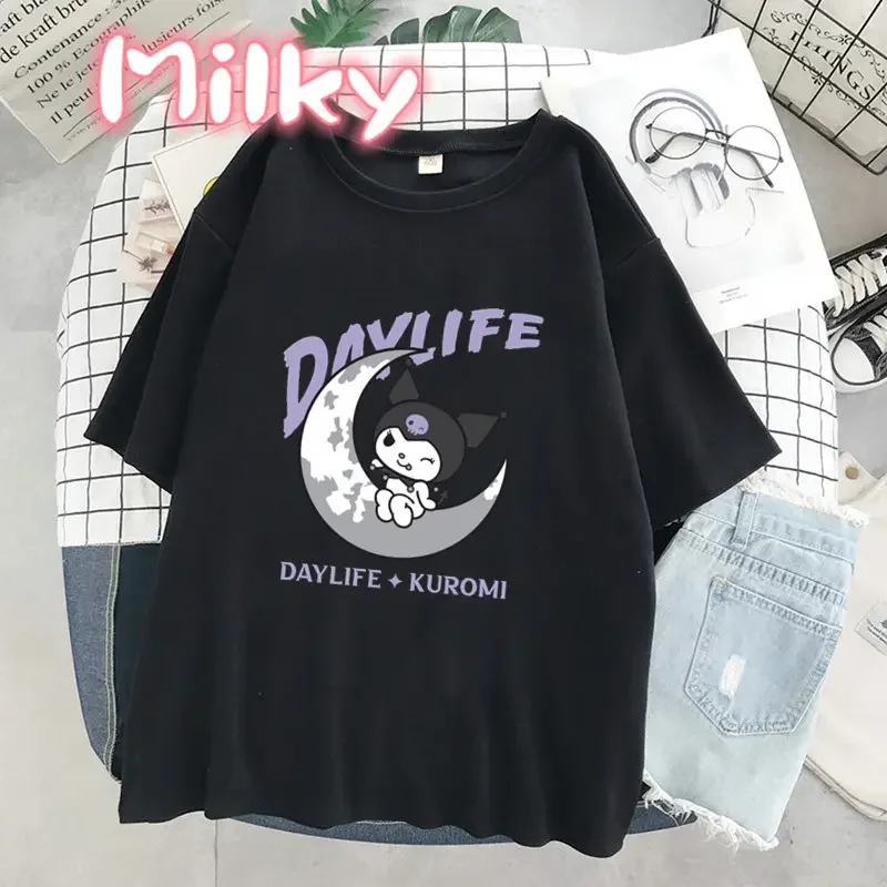 Punk Gothic Kuromi Print Short Sleeve Melody T-shirt Women Tops Summer Streetwear O-neck Harajuku Cartoon Tshirt Girls Crush Tee 4