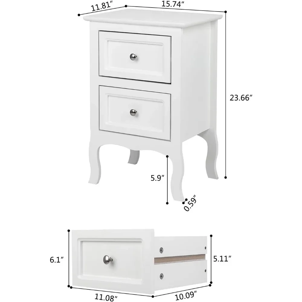 White Nightstand Set of 2, Nightstands with 2 Drawers, Bed Side Table/Night Stand, Small Nightstand for Bedroom 3