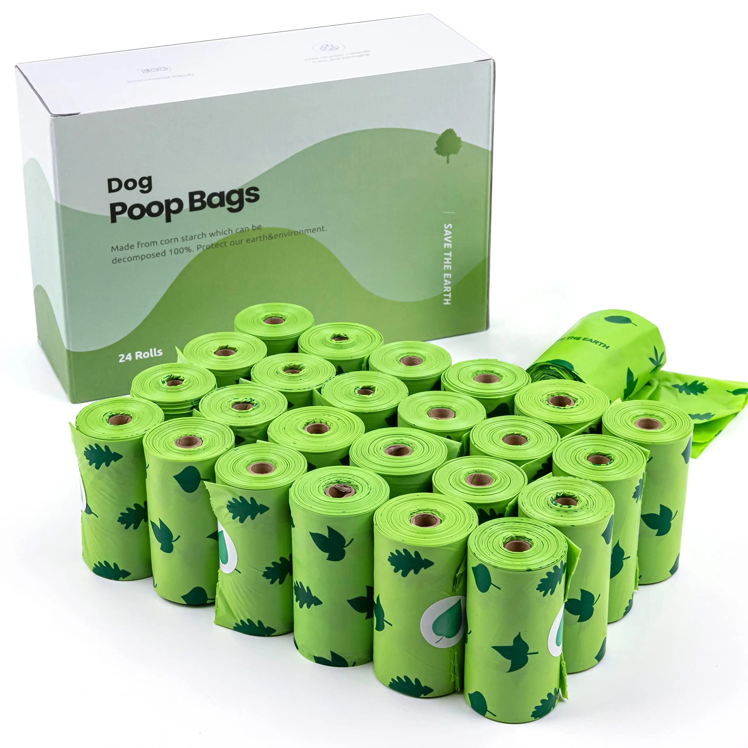 LAIKA 100% Corn Starch Dog Poop Bag Biodegradable Garbage Dispenser Outdoor Waste Bags Dog Leash Pooper Bags Pick up Litter Tool