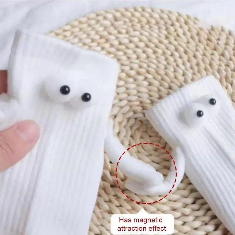 Medium Tube Cute Couple Socks Magnetic Socks 3D Holding Hands Doll with Eyes Sports Funny Gifts for Women/Men