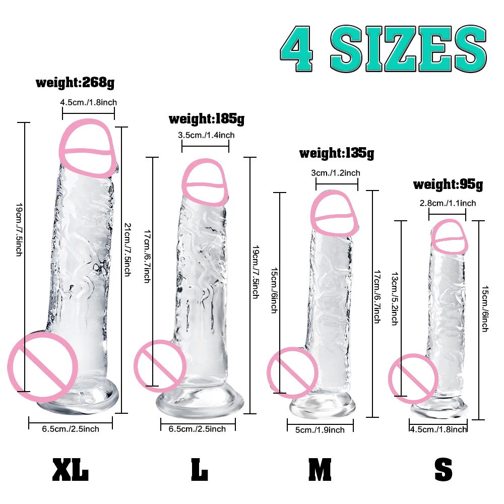 Sex Toys Transparent Dildo 4 Sizes Realistic Soft Jelly Dildo for Woman Gay Anal Butt Plug