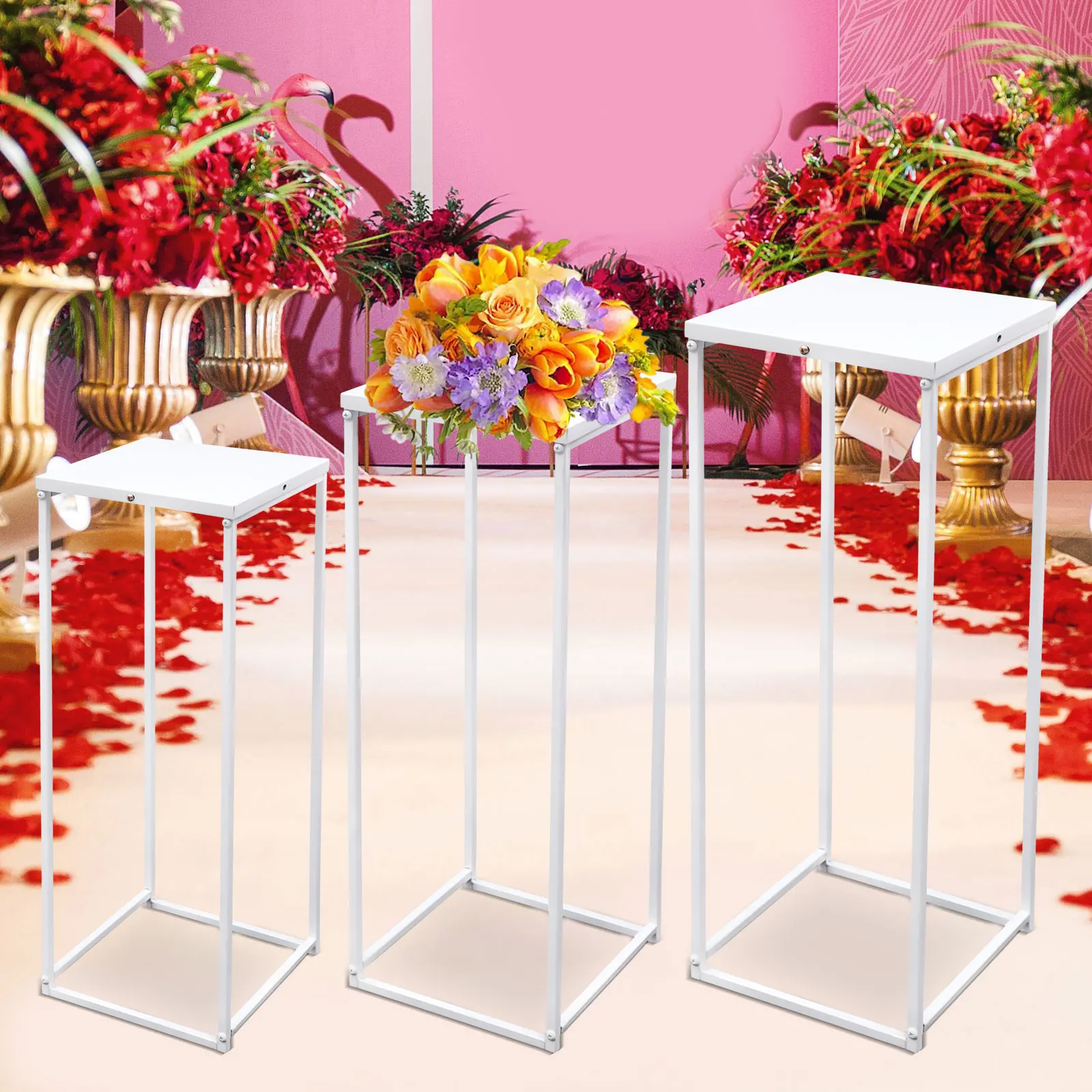 3pcs-white-metal-plant-rack-geometric-flower-ballon-frame-background-decor-plant-display-garden-home-decoration-holder