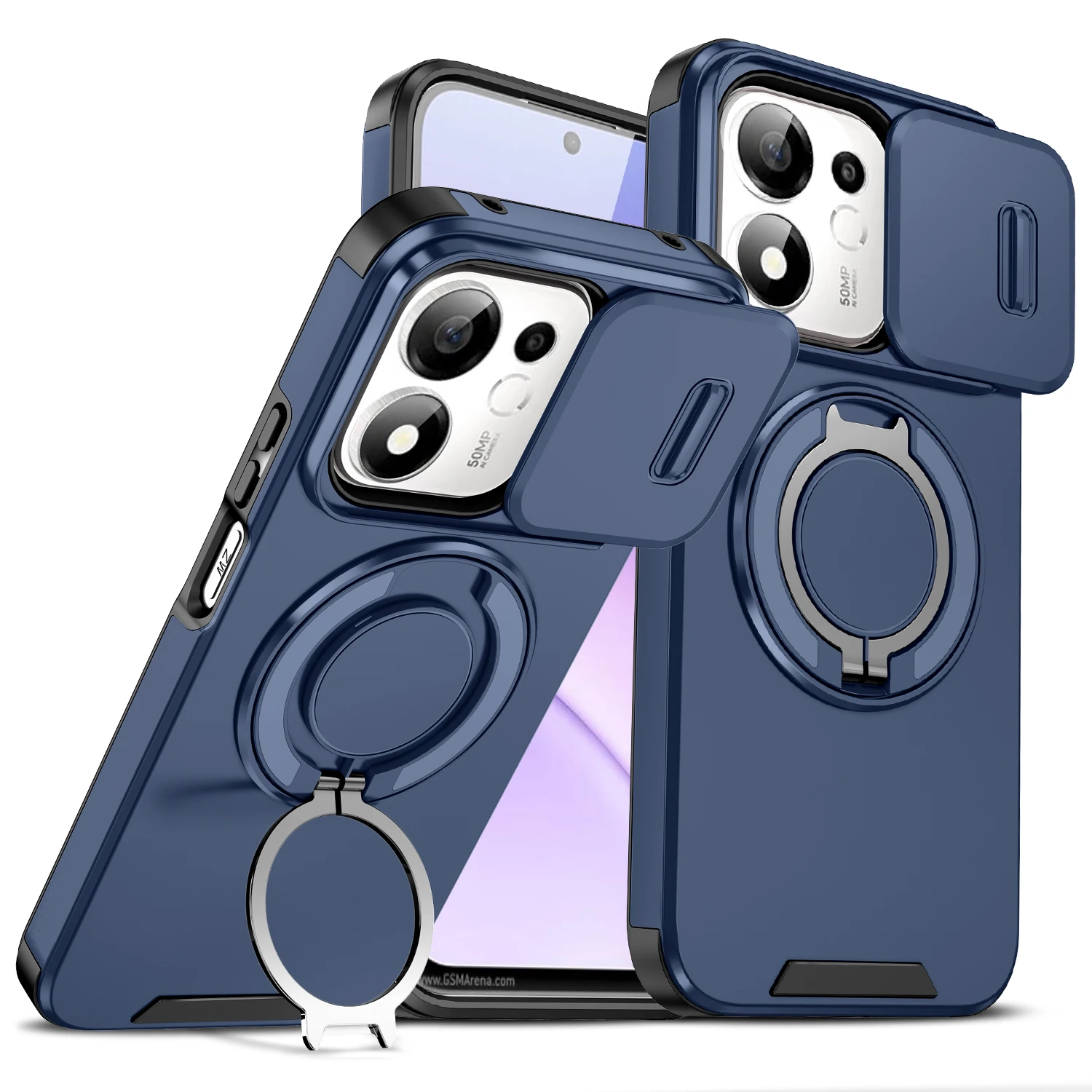 Smart Armor Case with Slide Lens Protector and Magnetic Ring Holder -