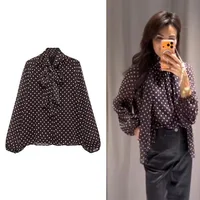 Chemisier Femme Imprimé Pois Nouvelle Collection Printemps 2026 – Blouse Élégante à Nœud Papillon et Volants Manches Longues Coupe Ample ﻿ 1