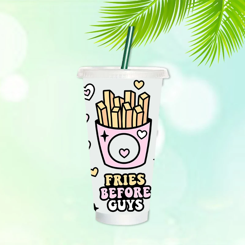 UV DTF Food Ice Cream Necesito Cafecito Prints Full Stickers For 24oz Venti Cold Cup With Hole Coffee Wraps C216-K