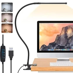 Dimmable 10W LED Clamp Desk Lamp with Flexible Arm and Adjustable Lighting Options - 40cm Height (White)