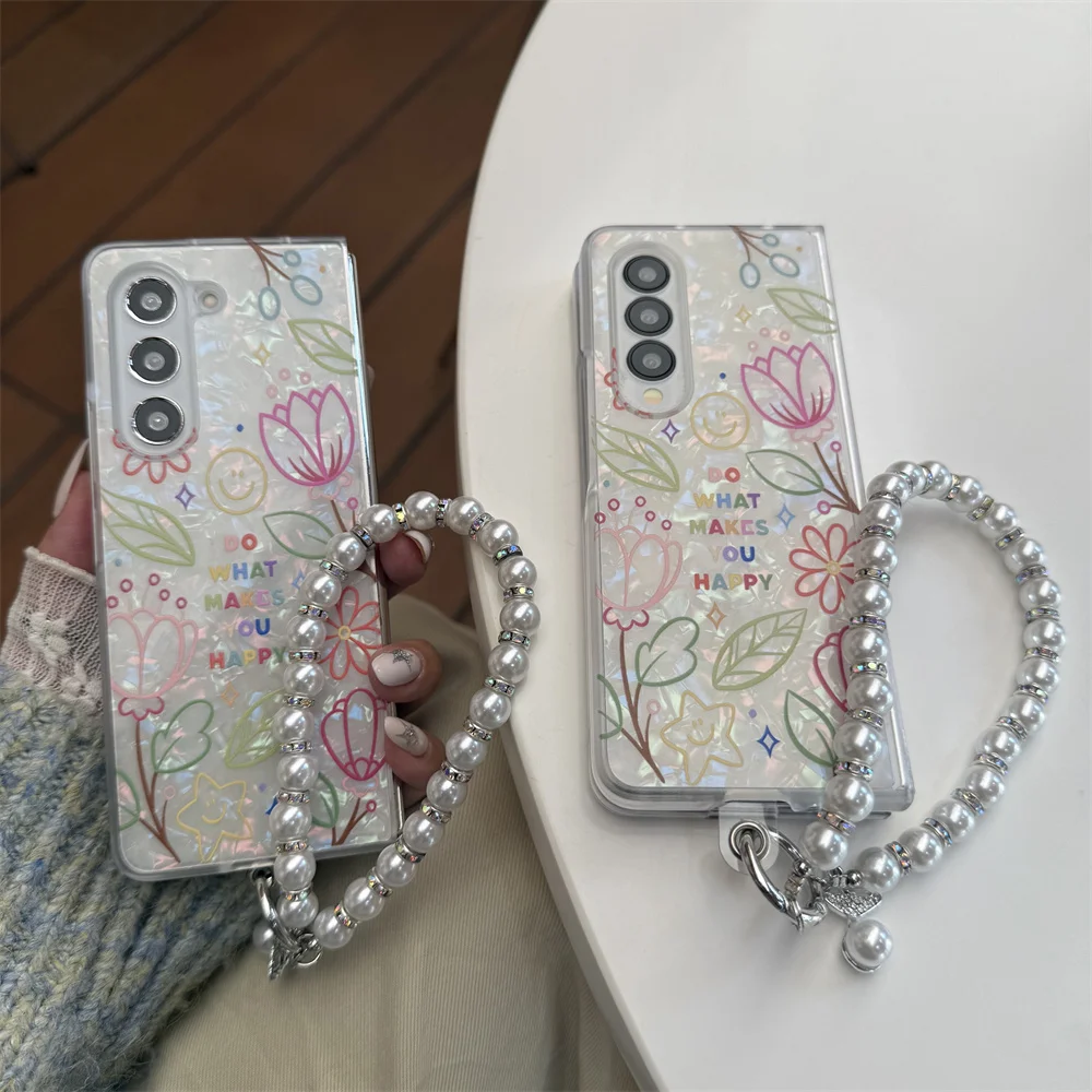 حافظة فاخرة على شكل قذيفة لامعة على شكل زهور لهاتف...