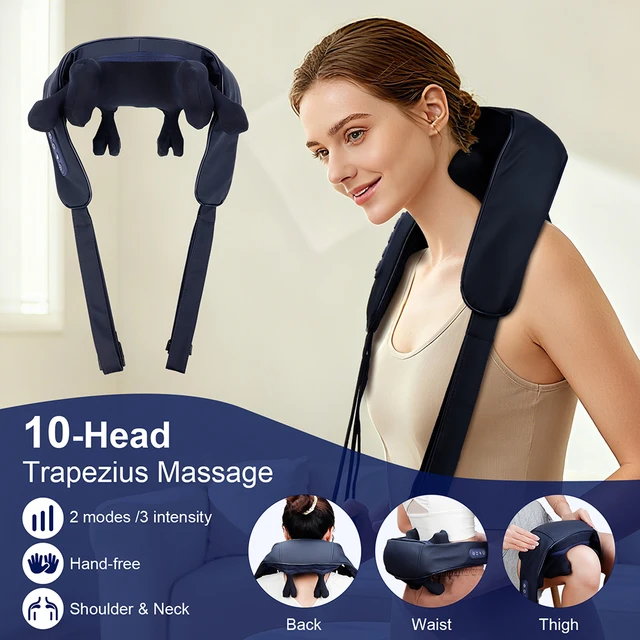 Strong 10-Heads Hand Pinching Neck And Shoulder Massager Wireless Trapezius Back Waist Neck Cervical Kneading Massage Shawl 2