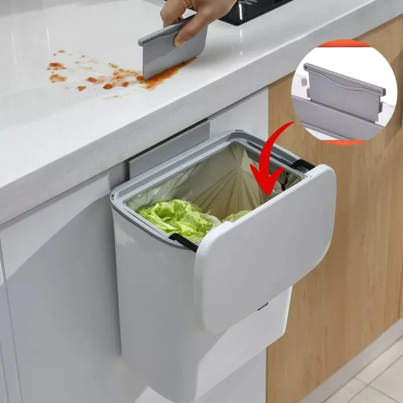 Wall Mounted Trash Can for Kitchen Recycle Rubbish Bin Toilet Trash Can Kitchen Cabinet Door Hanging Trash Can with Lid