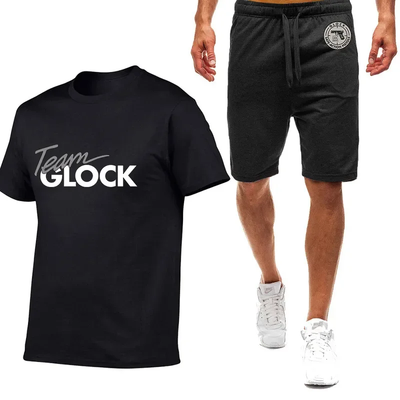 

Мужская футболка с принтом Glock Perfection, комплект из двух предметов, хлопковая футболка с коротким рукавом и шорты, спортивная одежда, одежда для фитнеса