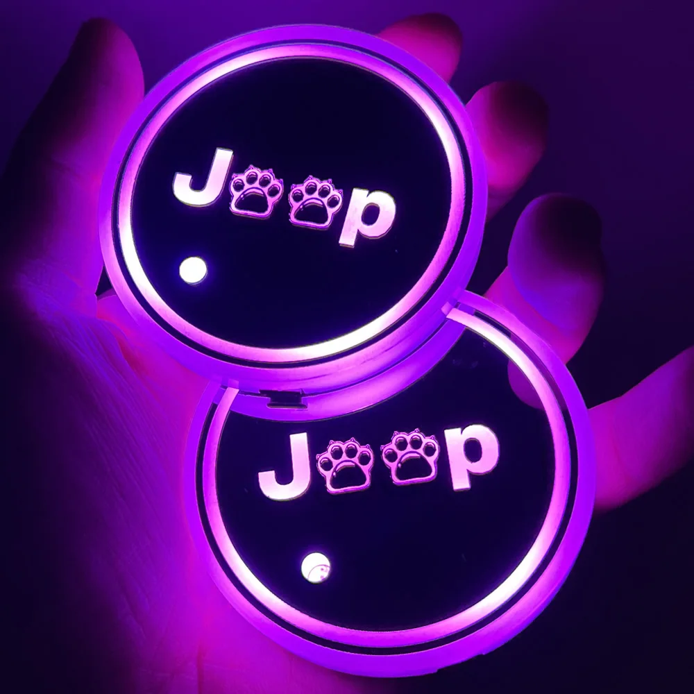 SOUTES LED Sottobicchieri Auto per Jeep Renegade 2020-2024, 2 Pezzi Sottobicchiere con 7 Colori Luminescenti Pad Portabicchieri Interni Accessori