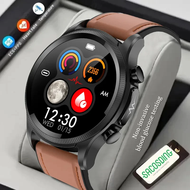 

2024 Blood Glucose ECG+PPG Smart Watchs Men Monitoring Blood Pressure Body Temperature Smart Heart Rate Clock Sports Smartwatch