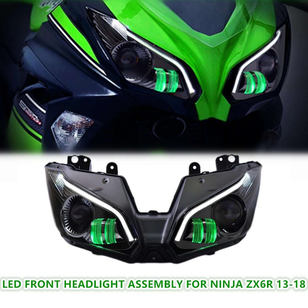 

RS Motorcycle FULL LED Headlight Assembly for Kawasaki Ninja ZX6R ZX-6R 2013-2018 Front Headlamp Completed