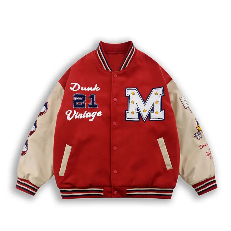 Chaquetas de béisbol rojas para hombres, ropa de calle de Hip Hop, chaqueta universitaria bordada con letras, abrigos universitarios de retazos de gran tamaño Unisex _ - AliExpress Mobile