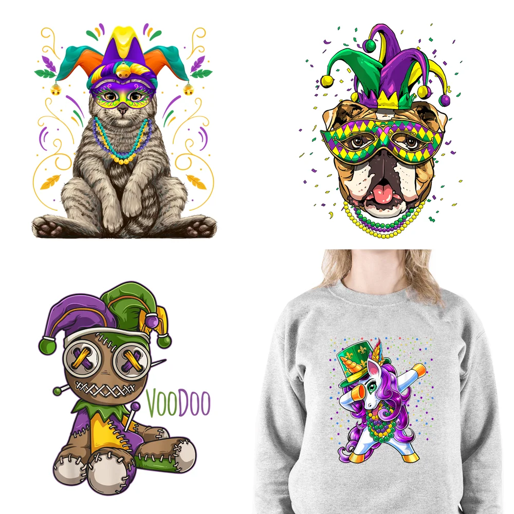 Cool Mardi Gras Printing Patches Iron On Beads & Bling DTF Festival Heat  Transfers Stickers Ready To Press For Shirts