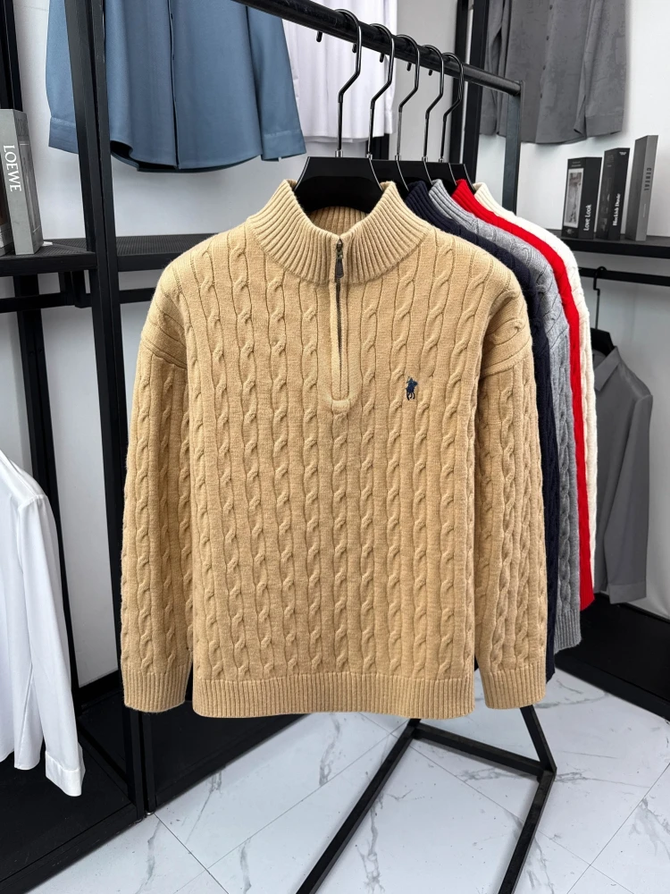 High end luxury brand zipper sweater men's designer new fashion classic Paul Pony embroidery winter warm plush knitted pullover