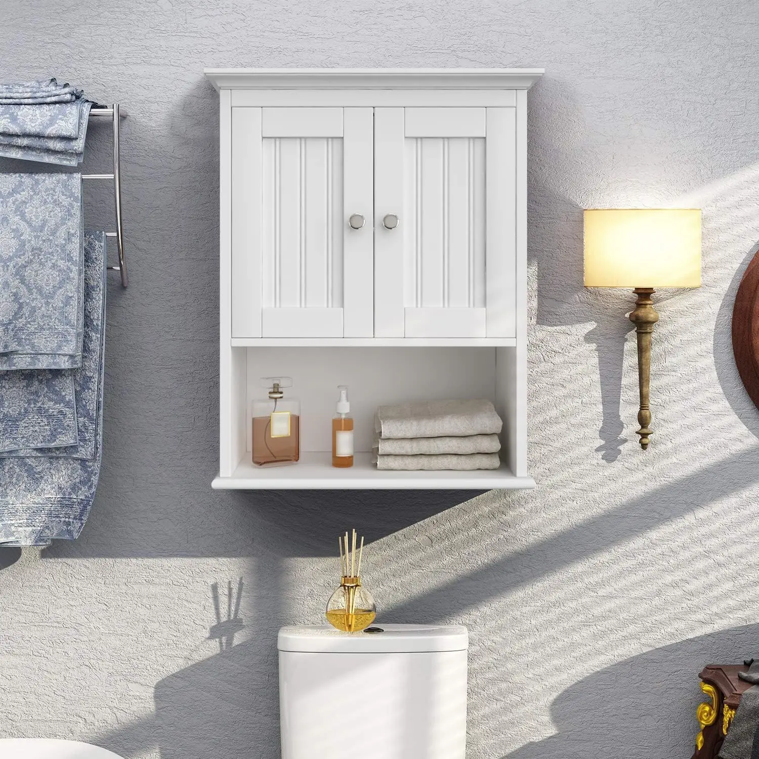 Wood Wall Cabinet, Bathroom Medicine Cabinet Storage with Doors and Adjustable Shelf, Rustic Cabinet Wall Mounted