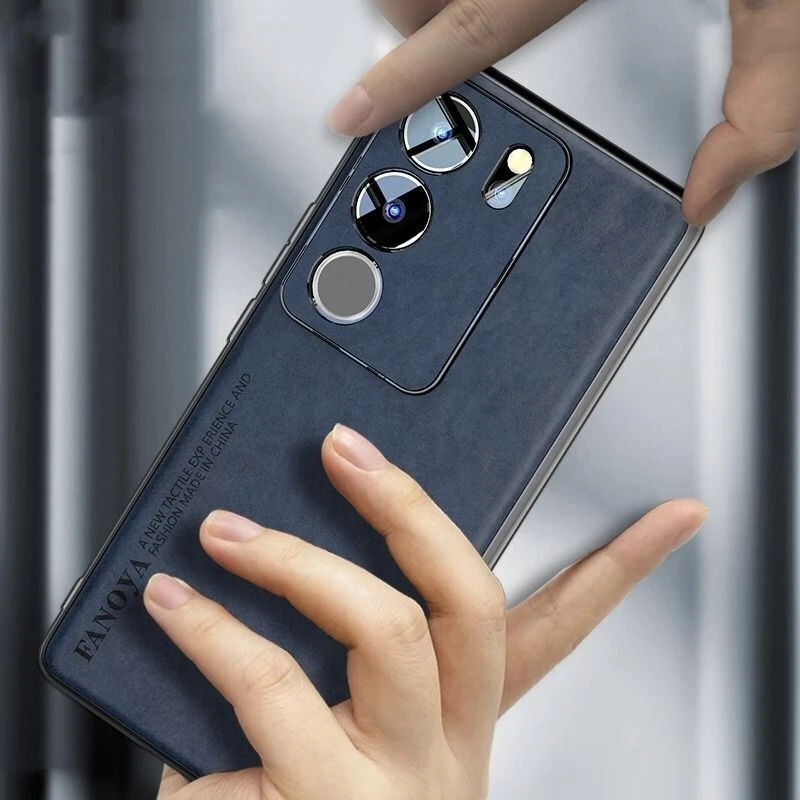 Luxury PU Leather Shockproof Phone Back Cover with Silicone Bumper