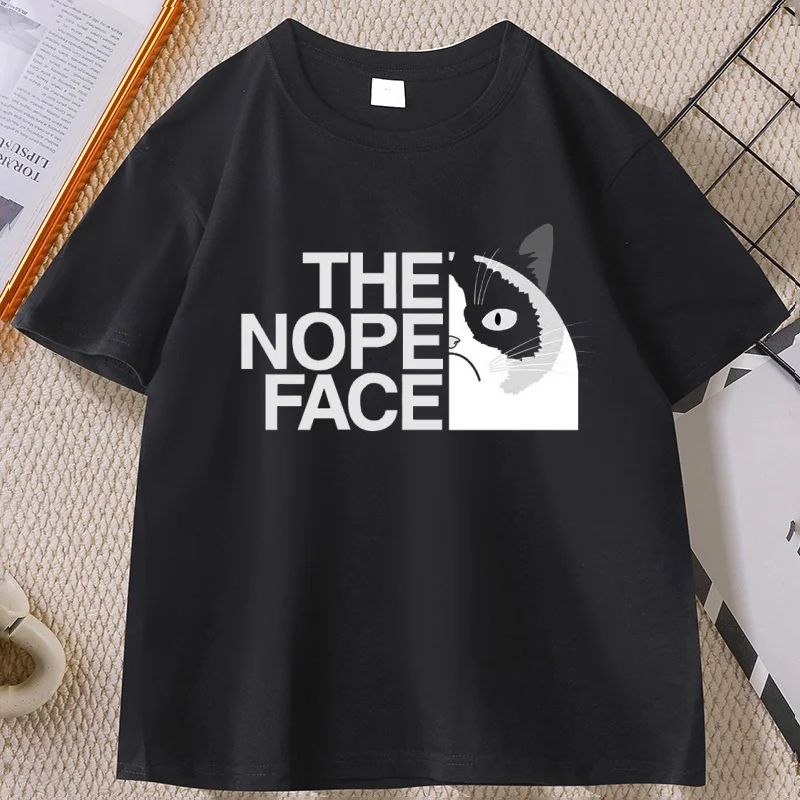Lustiges Katzen-Gesicht T-Shirt für Männer und Frauen Streetwear Katzen-Liebe Tees Lässiges Kurzarm Atmungsaktives Rundhals Bedrucktes T-Shirt Herrenkleidung