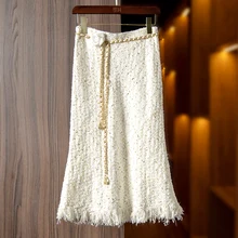  2022 Faldas Mujer De Moda Korean Skirts for Women High Waist Fashion Tassel Jupe Vintage Temperament Bodycon Fishtail Skirt 