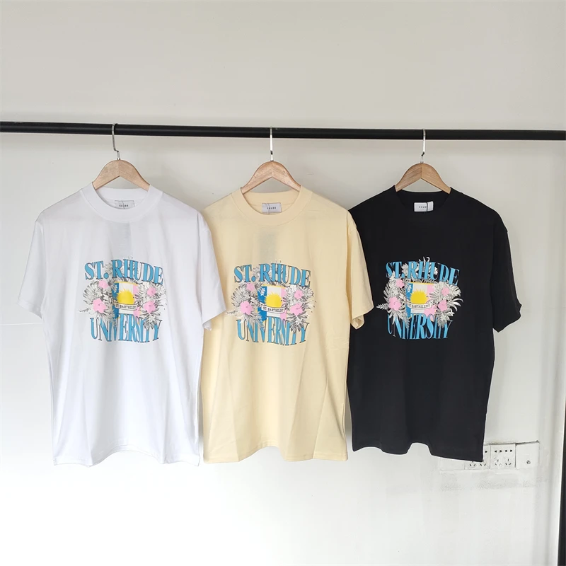 

Rhude Floral Pattern T-Shirt Men Women Vintage T Shirt Tops Tee y2k