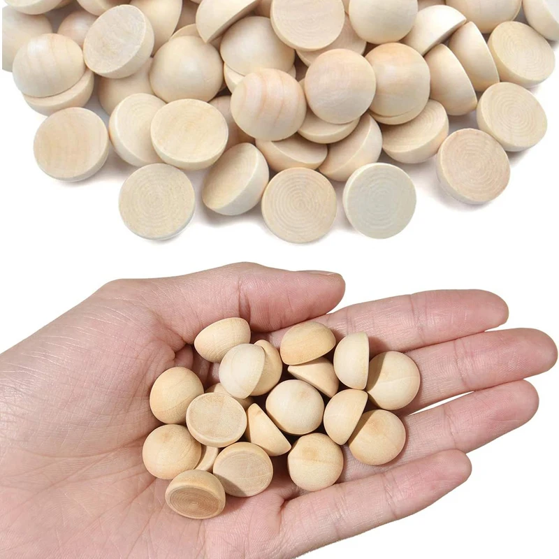 Description Picture 3 of itemHalf Wood Balls Bead Natural Half Wooden Balls Unfinished Split Wood Beads DIY Craft Arts Christmas Decor Half Round Wood Balls