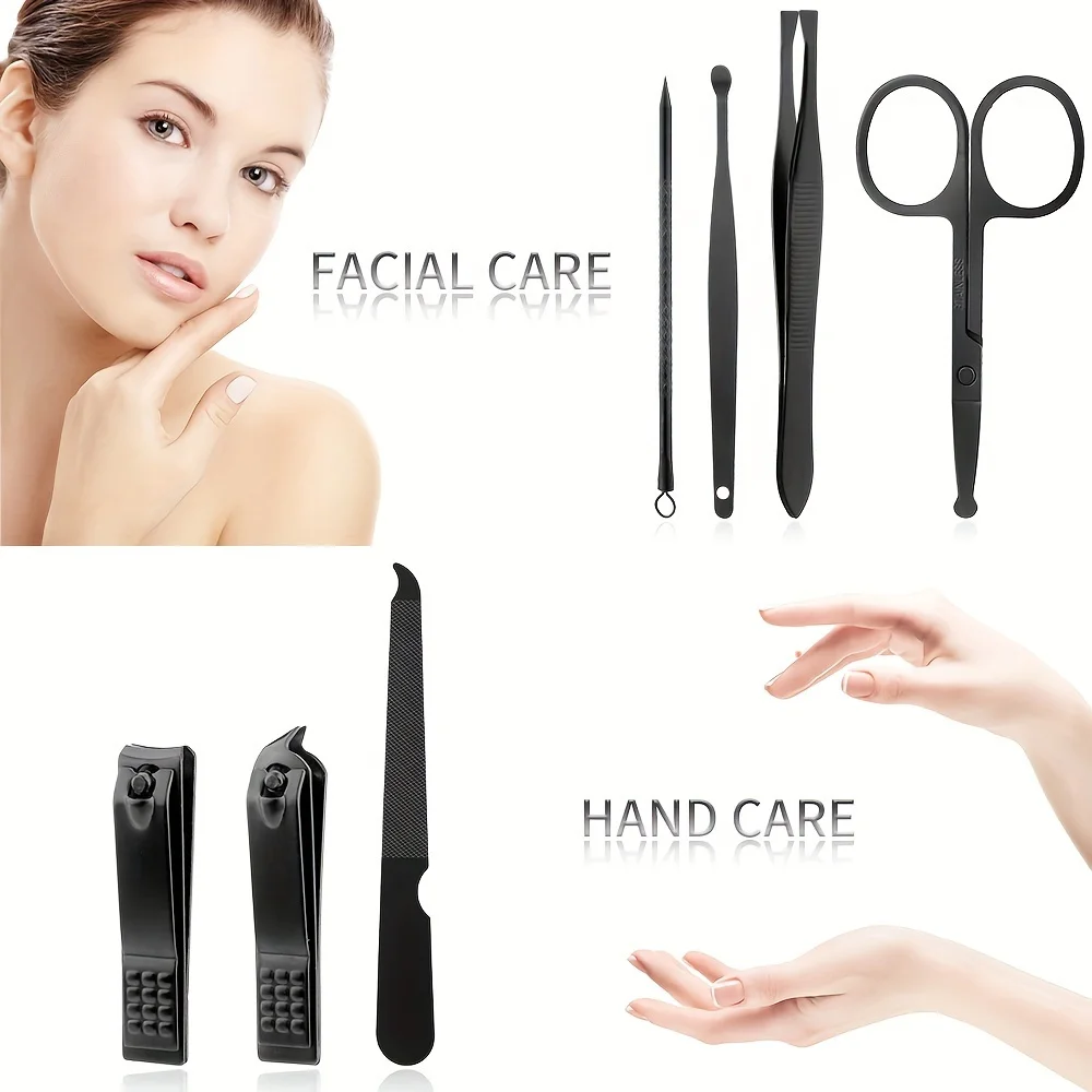 7 in 1 Nail Clippers and Beauty Tool Portable Set, Martensitic Stainless Steel Manicure Set, with Gray Leather Bag, Suitable for 3